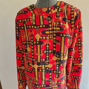 Vintage Jordan Eighties Red Gold Chain Dressy Blouse